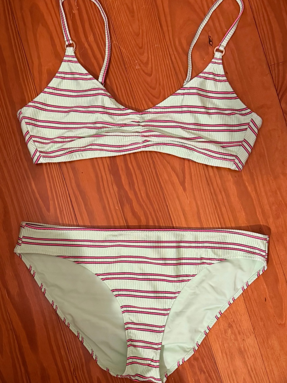 aerie mint and Pink Striped Ribbed Bikini Set